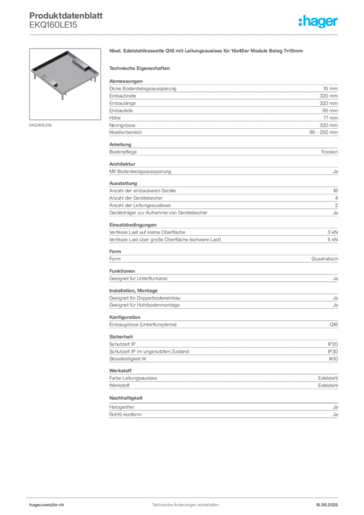 Bild Hager Produktdatenblatt EKQ160LE15 | Hager Schweiz