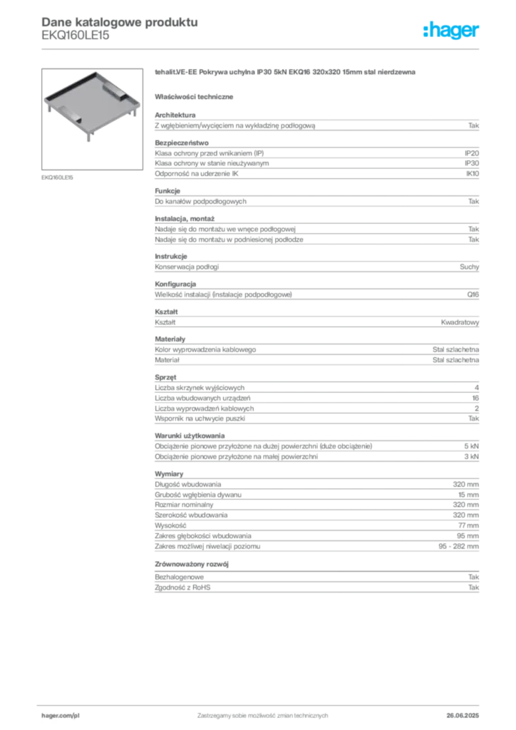 Zdjęcie Hager Dane katalogowe produktu EKQ160LE15 | Hager Polska