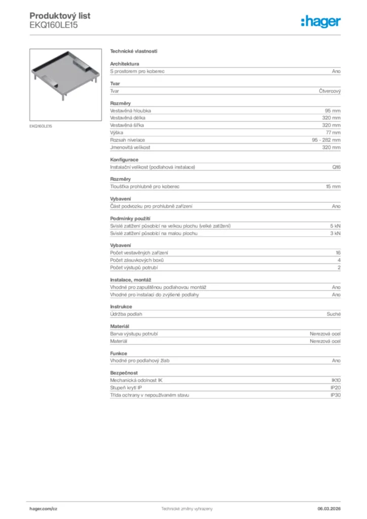 Obrázek Hager Product data sheet EKQ160LE15 | Hager