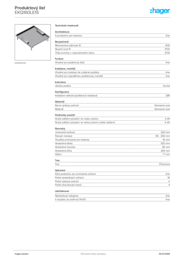 Obrázek Hager Produktový list EKQ160LE15 | Hager