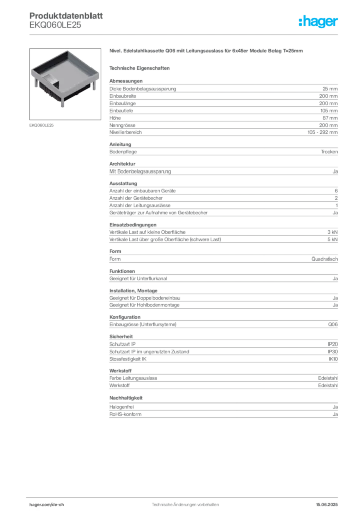 Bild Hager Produktdatenblatt EKQ060LE25 | Hager Schweiz