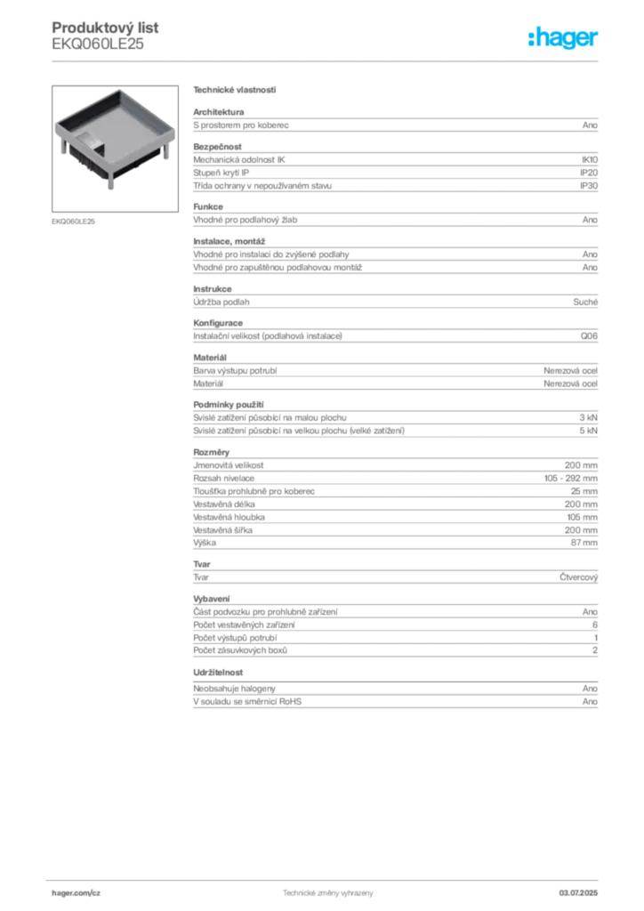 Obrázek Hager Produktový list EKQ060LE25 | Hager