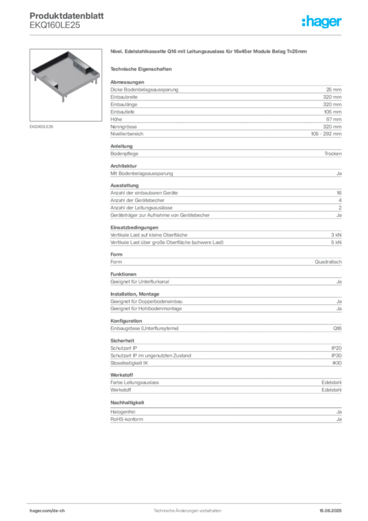 Bild Hager Produktdatenblatt EKQ160LE25 | Hager Schweiz
