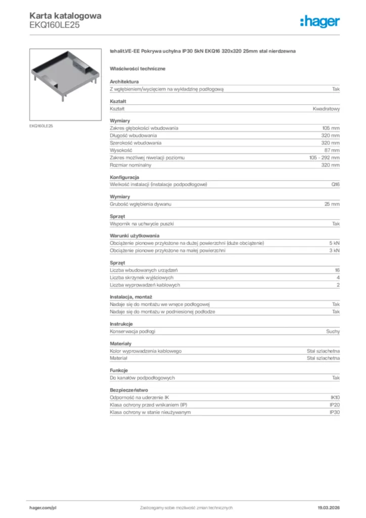 Zdjęcie Hager Karta katalogowa EKQ160LE25 | Hager Polska