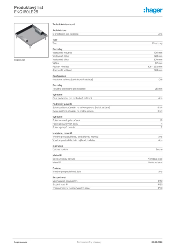 Obrázek Hager Product data sheet EKQ160LE25 | Hager