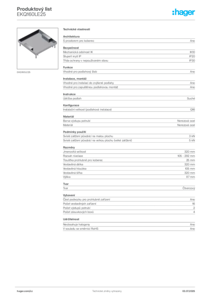 Obrázek Hager Produktový list EKQ160LE25 | Hager