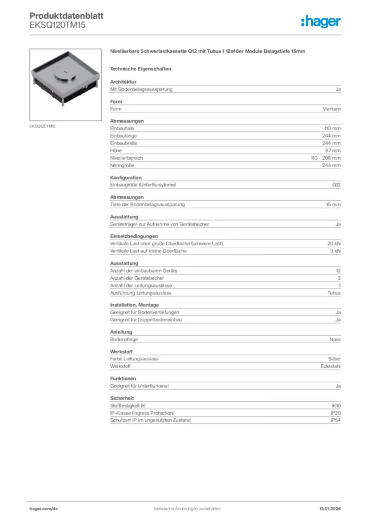 Bild Hager Produktdatenblatt EKSQ120TM15 | Hager Deutschland
