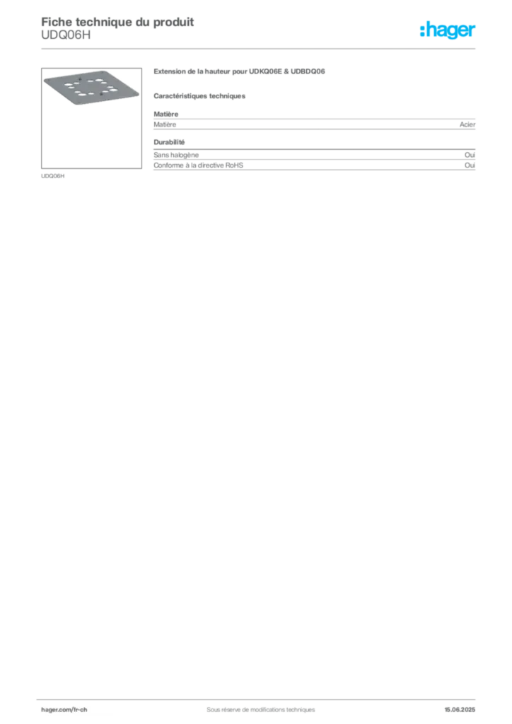 Image Hager Fiche technique du produit UDQ06H | Hager Suisse