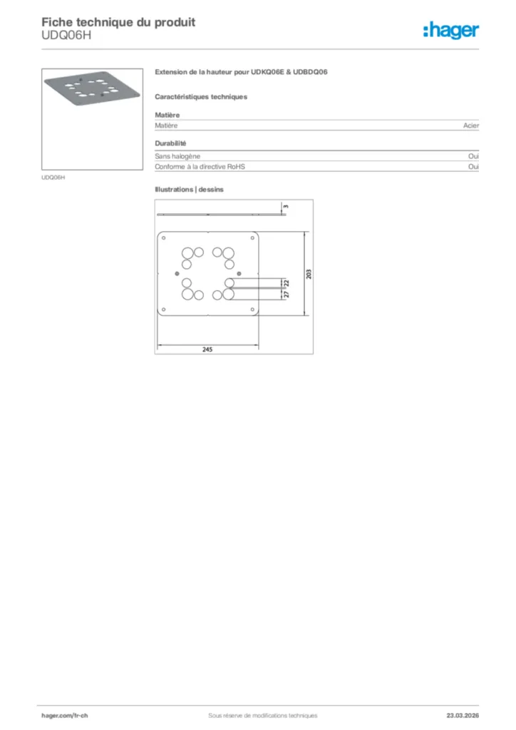 Image Hager Fiche technique du produit UDQ06H | Hager Suisse