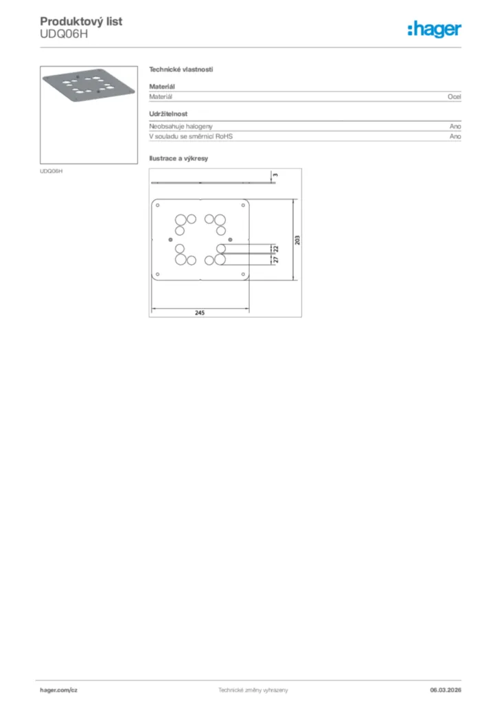 Obrázek Hager Product data sheet UDQ06H | Hager
