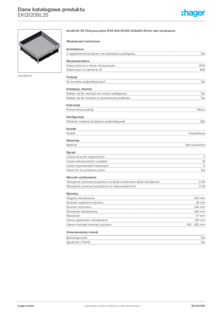 Zdjęcie Hager Dane katalogowe produktu EKQ120BL25 | Hager Polska