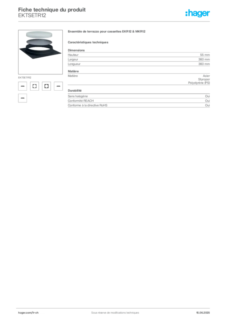 Image Hager Fiche technique du produit EKTSETR12 | Hager Suisse