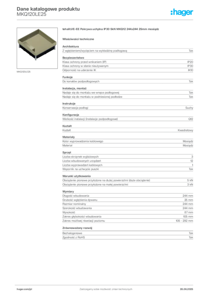 Zdjęcie Hager Dane katalogowe produktu MKQ120LE25 | Hager Polska