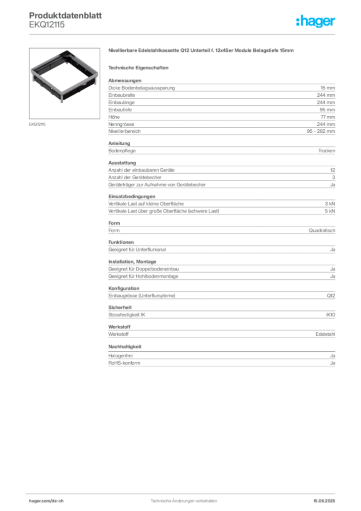 Bild Hager Produktdatenblatt EKQ12115 | Hager Schweiz