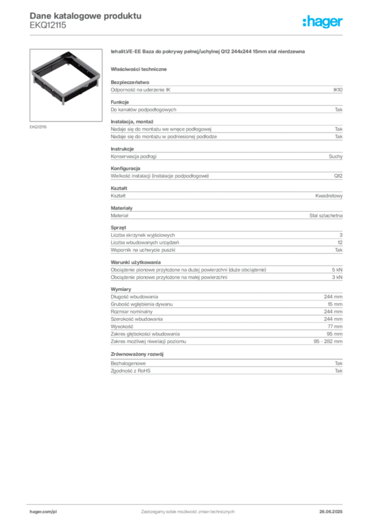 Zdjęcie Hager Dane katalogowe produktu EKQ12115 | Hager Polska