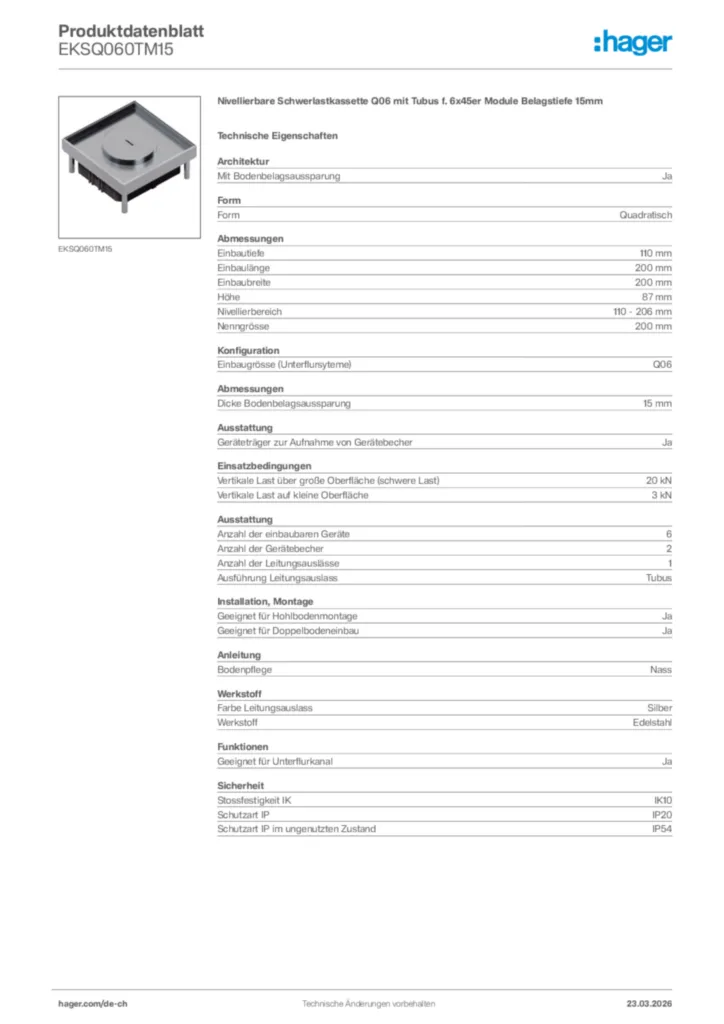 Bild Hager Produktdatenblatt EKSQ060TM15 | Hager Schweiz