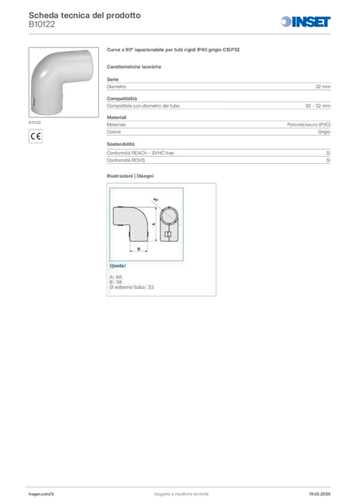 Immagine Inset Scheda tecnica del prodotto B10122 | Hager Italia