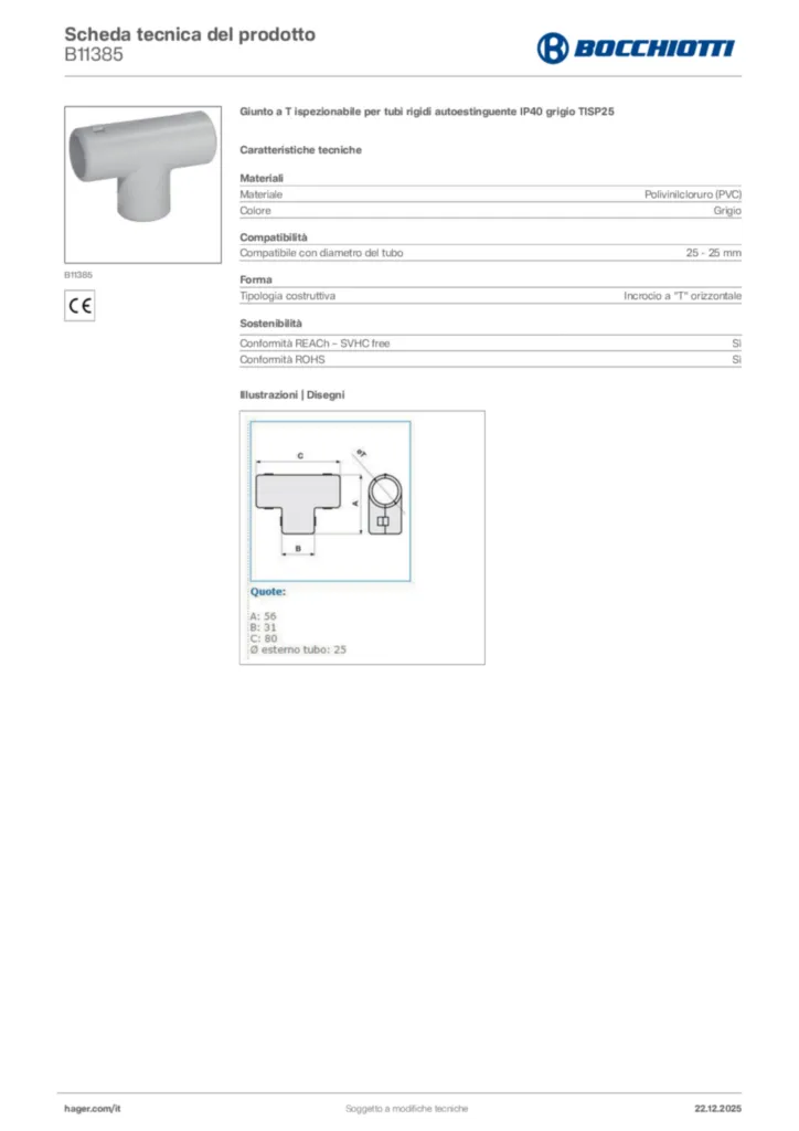Immagine Bocchiotti Scheda tecnica del prodotto B11385 | Hager Italia