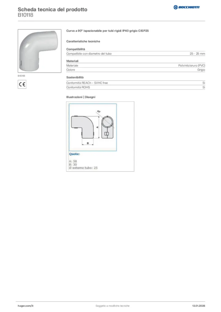 Immagine Bocchiotti Scheda tecnica del prodotto B10118 | Hager Italia