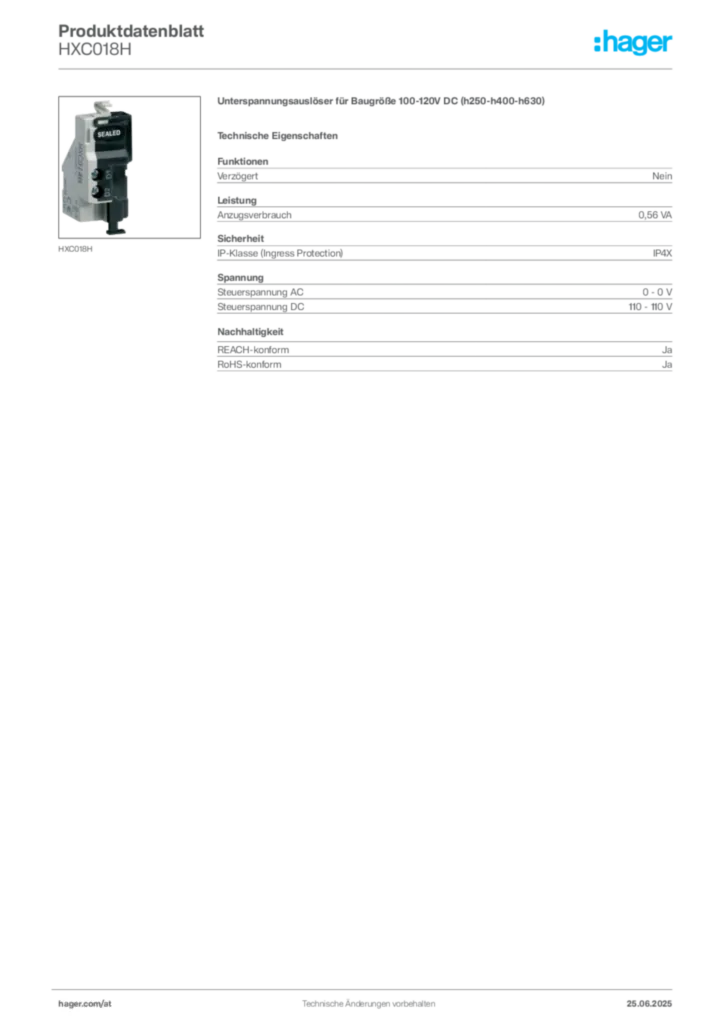 Bild Hager Produktdatenblatt HXC018H | Hager Deutschland