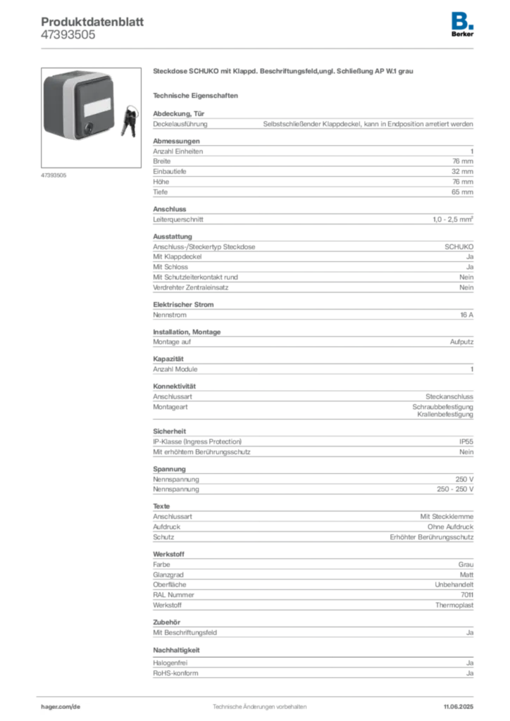 Bild Berker Produktdatenblatt 47393505 | Hager Deutschland