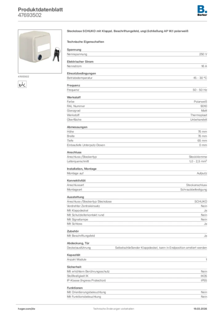 Bild Berker Produktdatenblatt 47693502 | Hager Deutschland