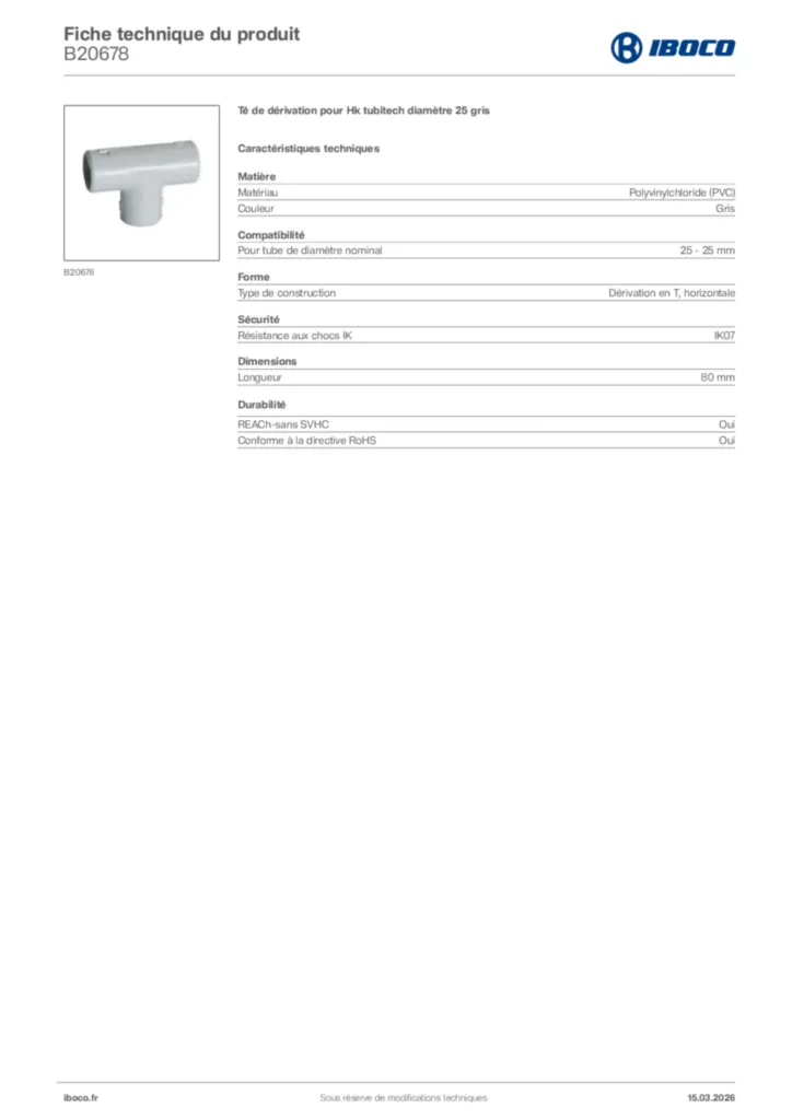 Image Iboco Fiche technique du produit B20678 | Hager France