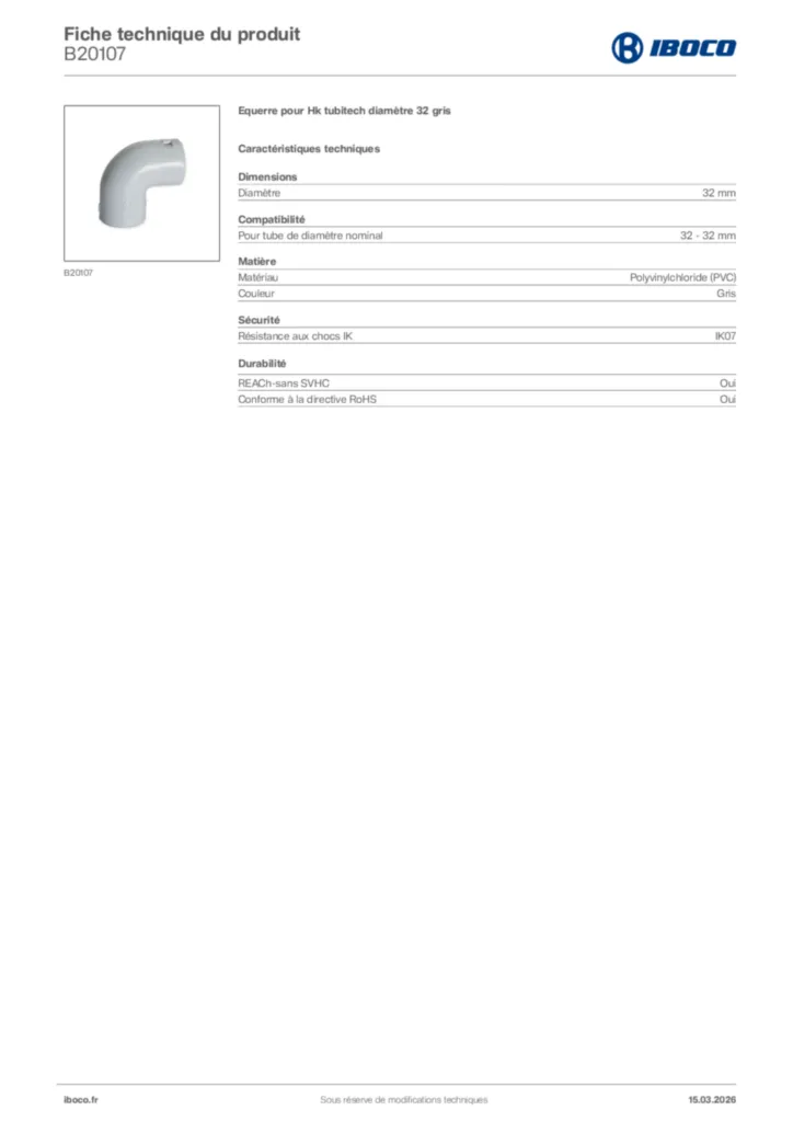 Image Iboco Fiche technique du produit B20107 | Hager France