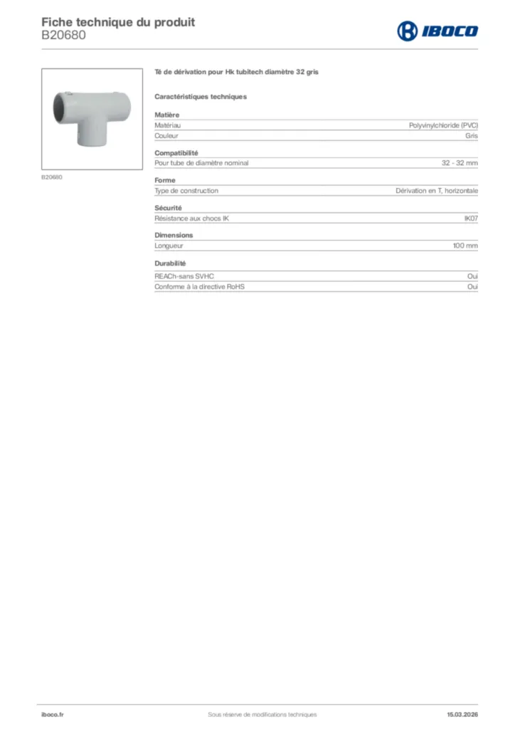 Image Iboco Fiche technique du produit B20680 | Hager France