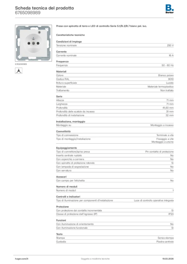 Immagine Berker Scheda tecnica del prodotto 6765098989 | Hager Italia