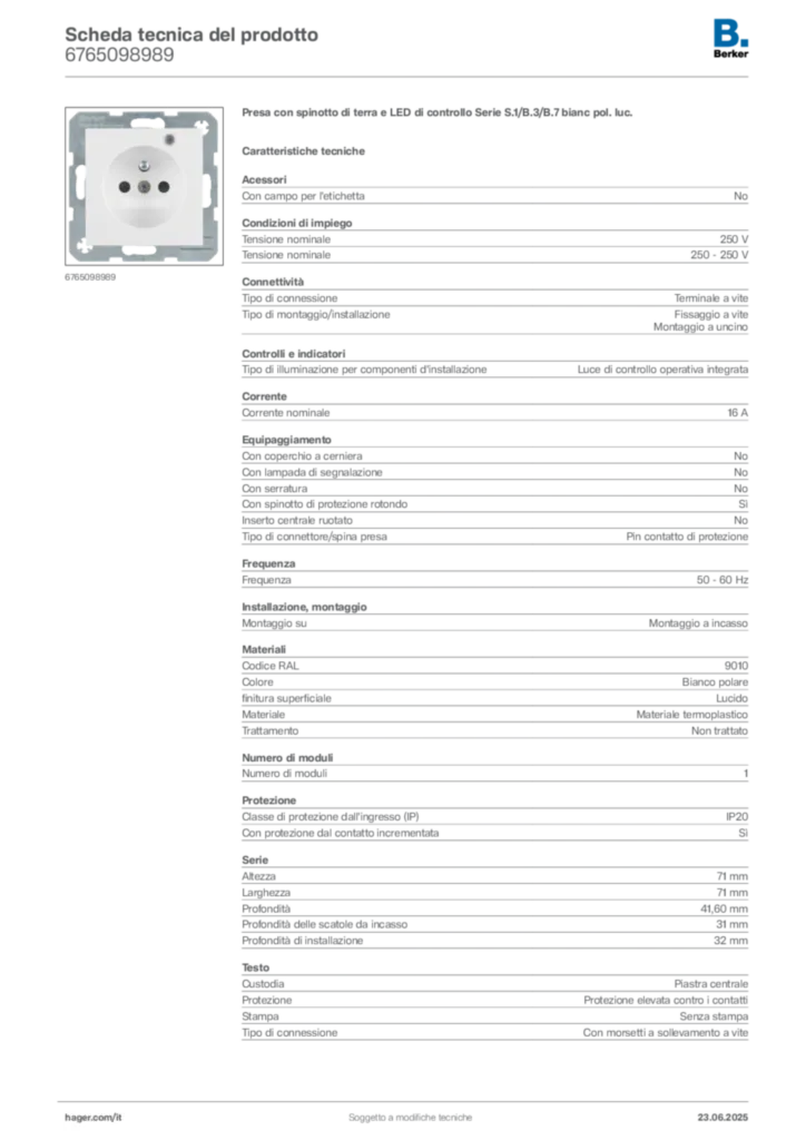 Immagine Berker Scheda tecnica del prodotto 6765098989 | Hager Italia
