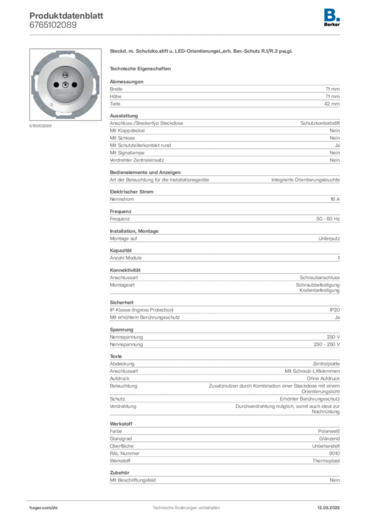 Berker Produktdatenblatt 6765102089