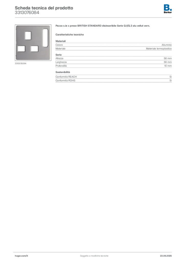 Immagine Berker Scheda tecnica del prodotto 3313076084 | Hager Italia