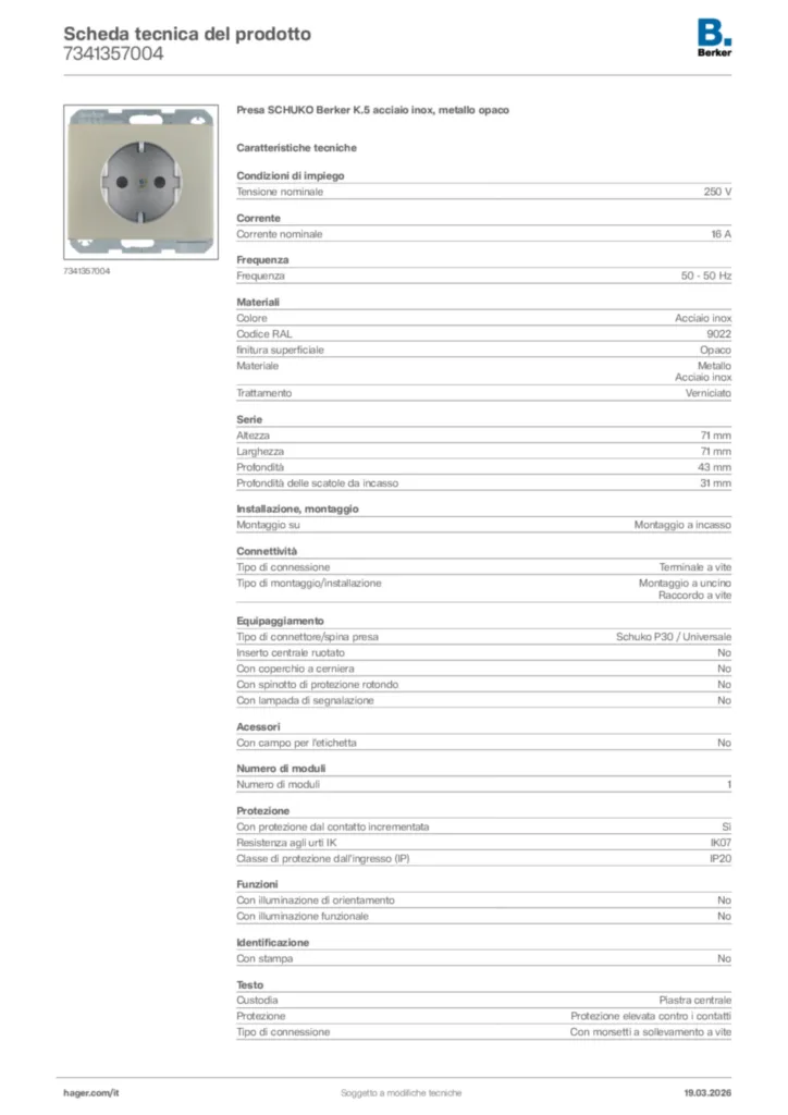 Immagine Berker Scheda tecnica del prodotto 7341357004 | Hager Italia