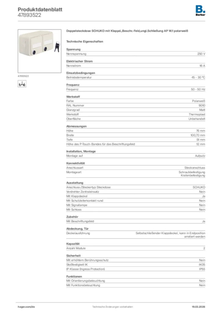 Bild Berker Produktdatenblatt 47893522 | Hager Deutschland