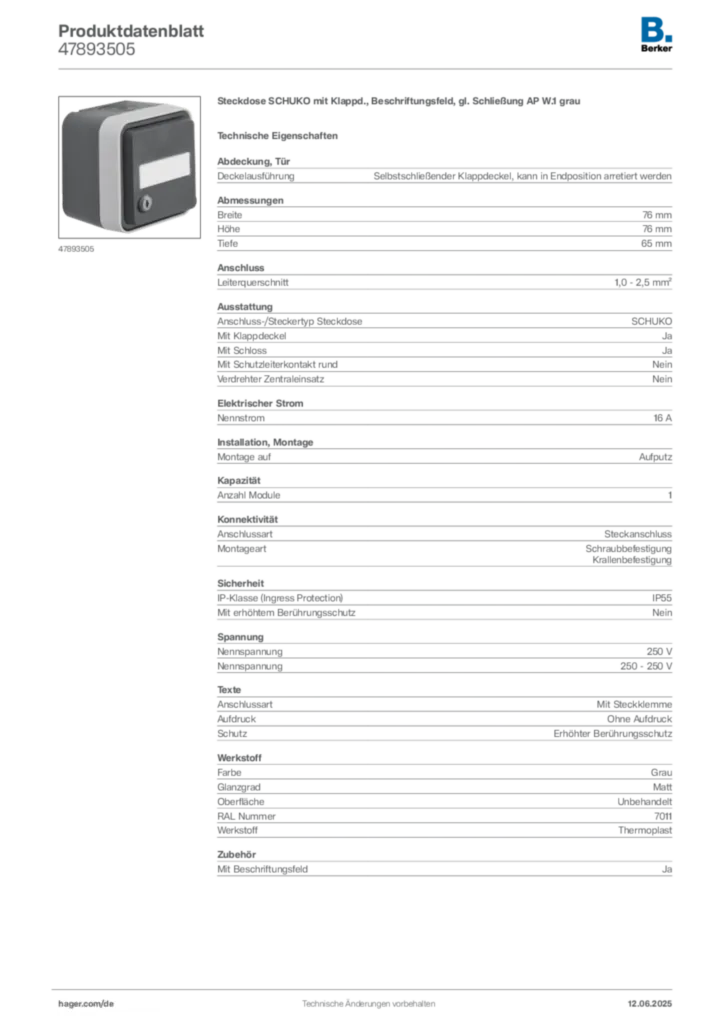 Berker Produktdatenblatt 47893505