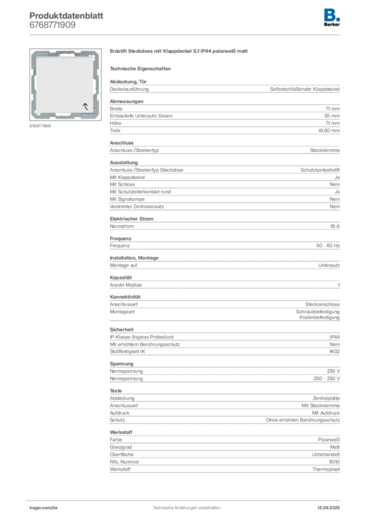 Berker Produktdatenblatt 6768771909