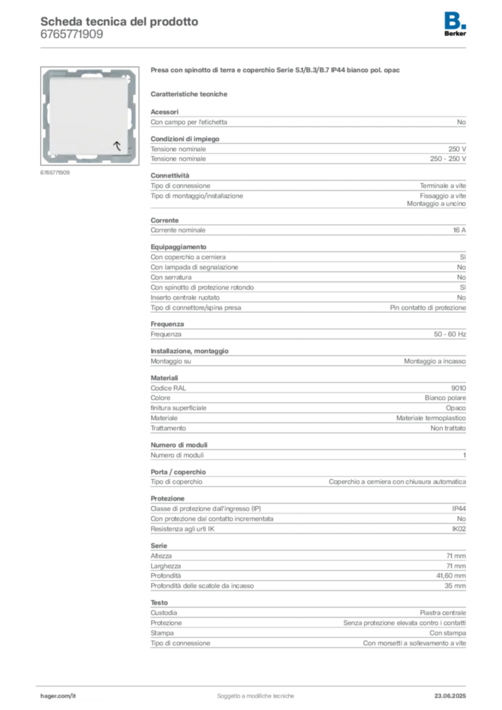 Immagine Berker Scheda tecnica del prodotto 6765771909 | Hager Italia