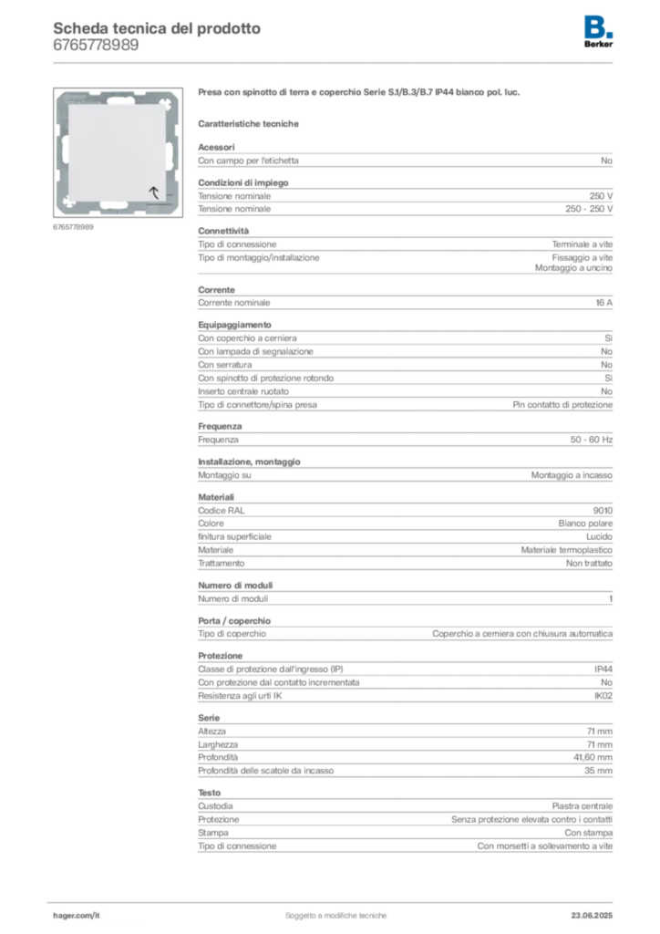 Immagine Berker Scheda tecnica del prodotto 6765778989 | Hager Italia