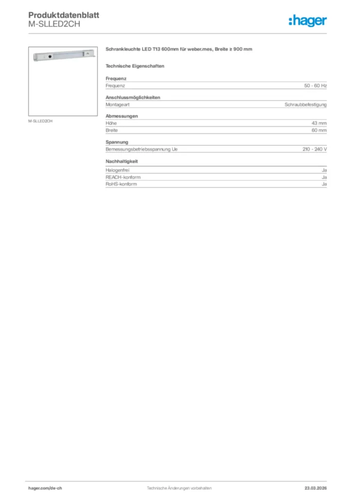 Bild Hager Produktdatenblatt M-SLLED2CH | Hager Schweiz