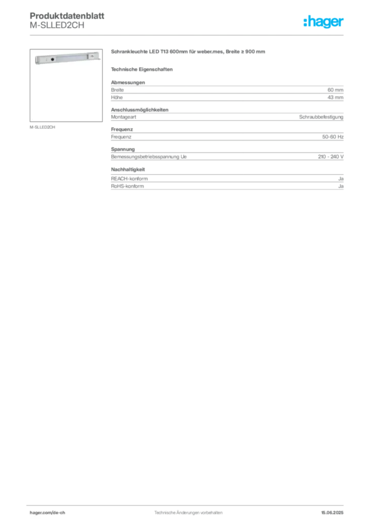 Bild Hager Produktdatenblatt M-SLLED2CH | Hager Schweiz