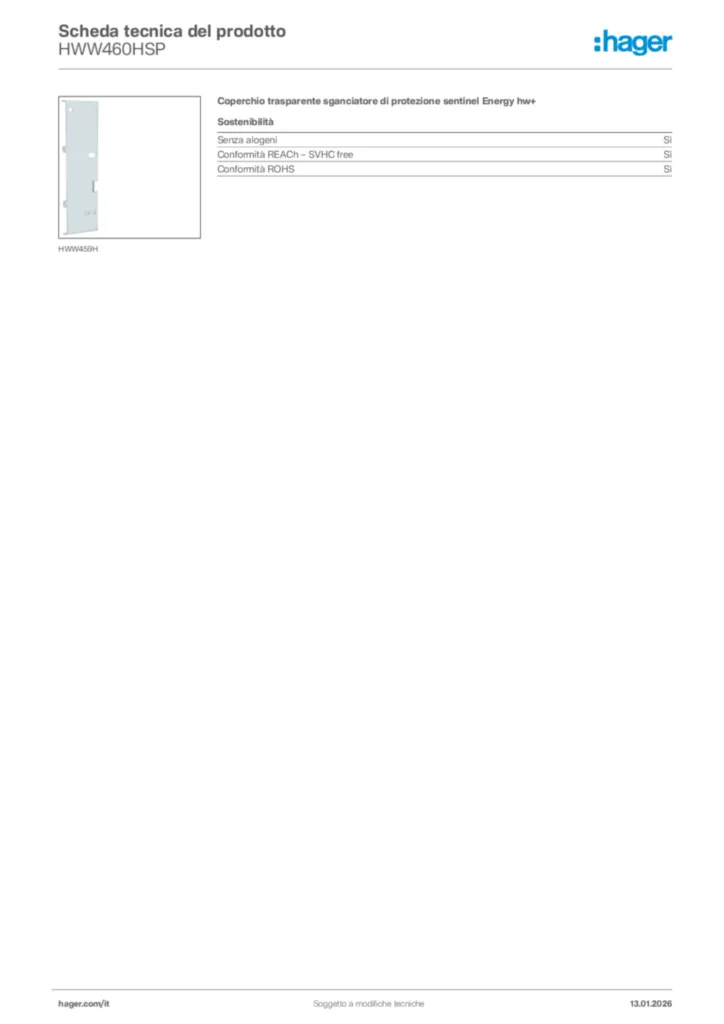 Immagine Hager Scheda tecnica del prodotto HWW460HSP | Hager Italia