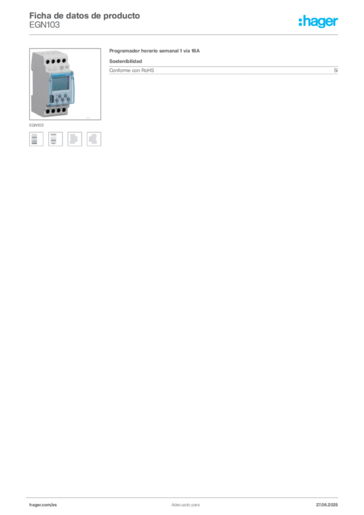 Imagen Hager Ficha de datos de producto EGN103 | Hager España