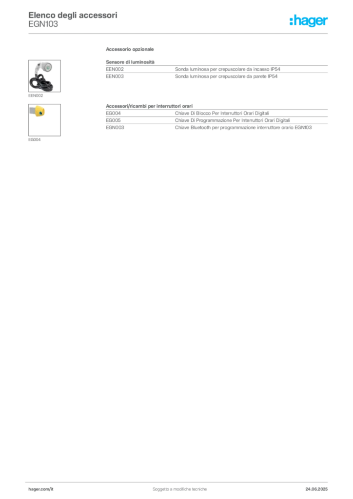 Immagine Hager Scheda tecnica del prodotto EGN103 | Hager Italia