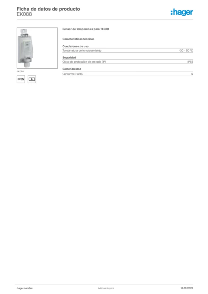 Imagen Hager Ficha de datos de producto EK088 | Hager España