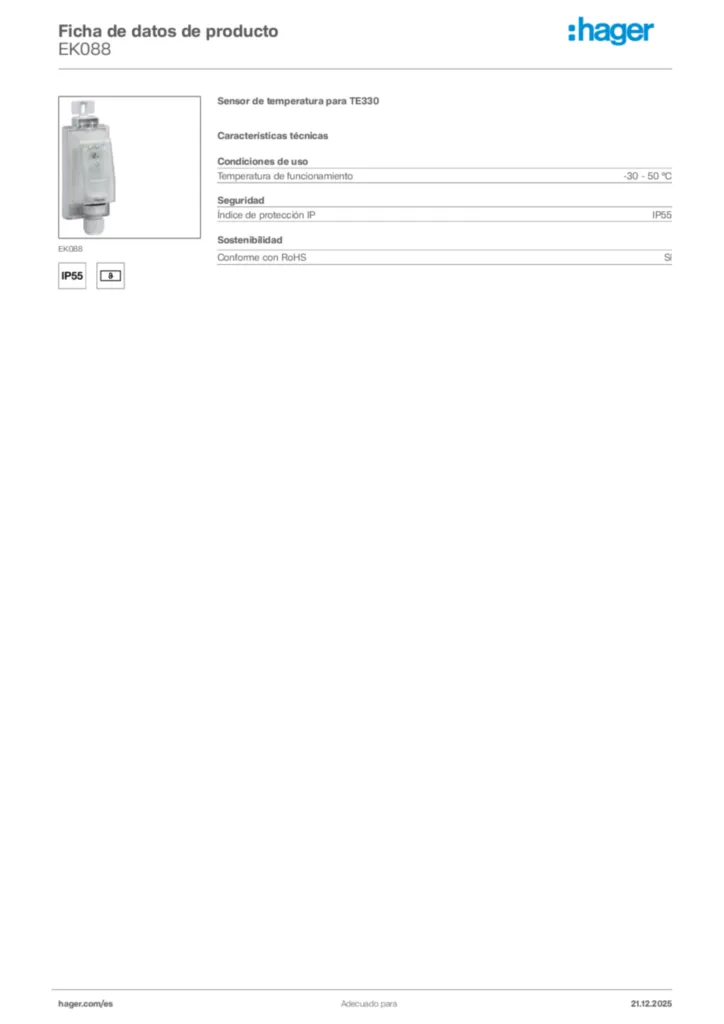 Imagen Hager Ficha de datos de producto EK088 | Hager España