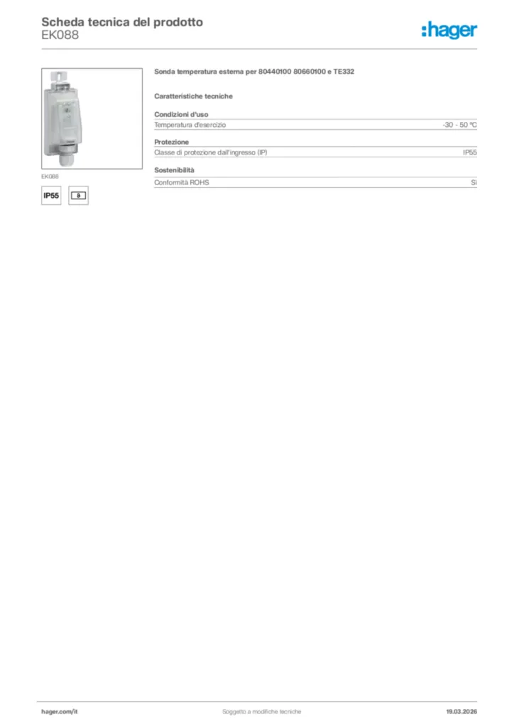 Immagine Hager Scheda tecnica del prodotto EK088 | Hager Italia