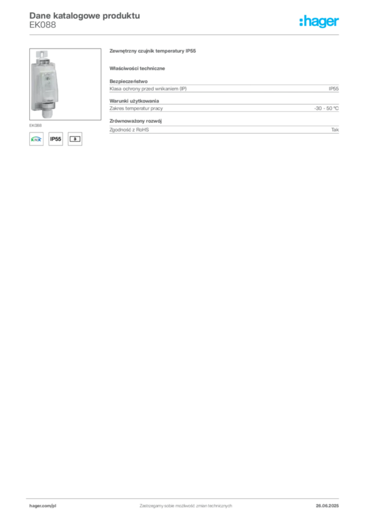 Zdjęcie Hager Dane katalogowe produktu EK088 | Hager Polska