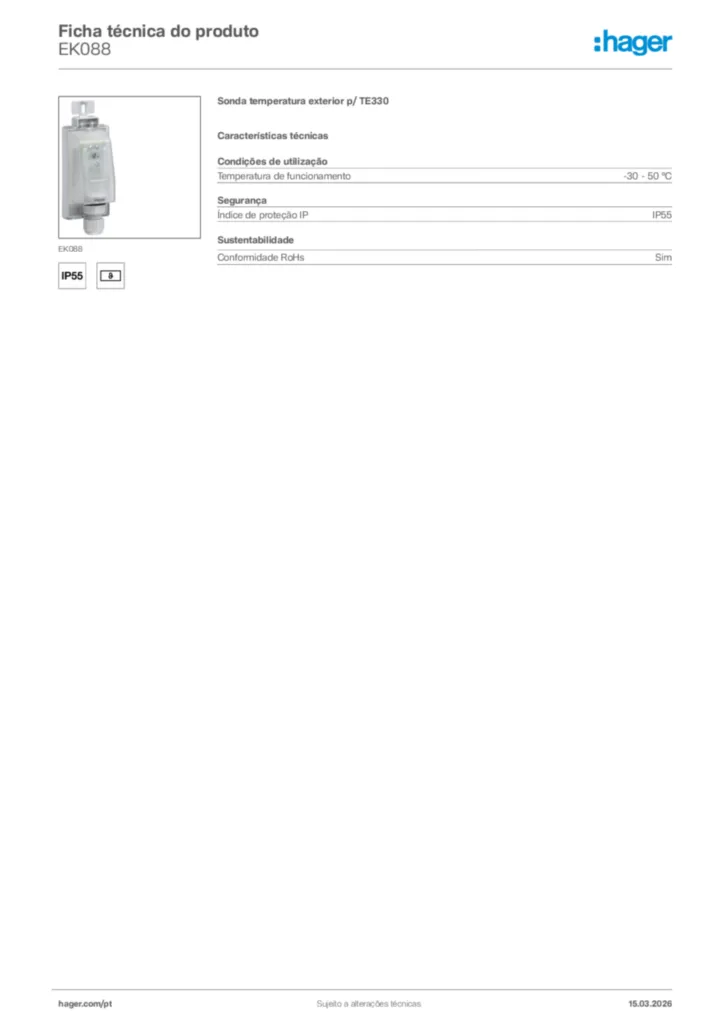 Imagem Hager Ficha técnica do produto EK088 | Hager Portugal