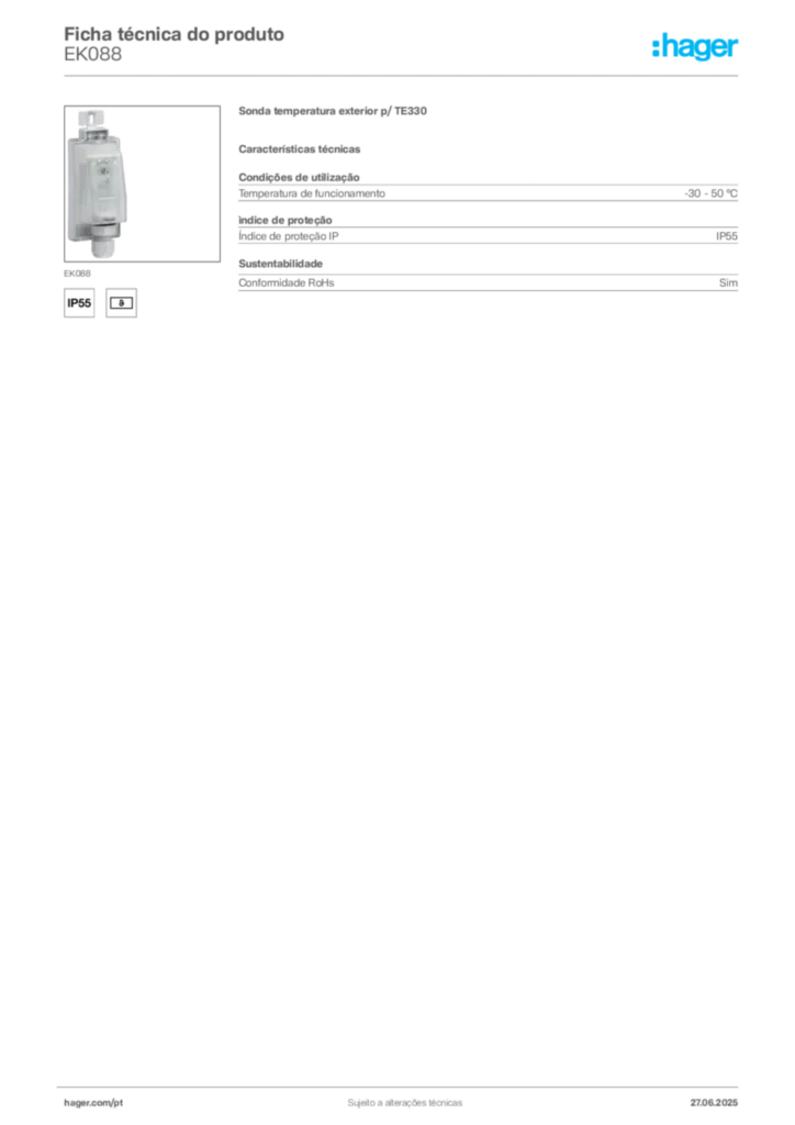 Imagem Hager Ficha técnica do produto EK088 | Hager Portugal